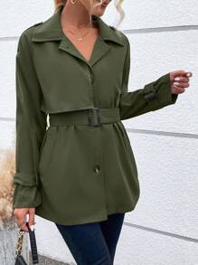 Chiquease Single Breasted Belted Trench Coat Fall Cloth For Women - Army Green - View 5