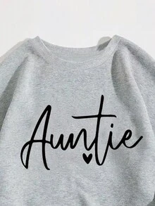 SHEIN EZwear Plus Letter Graphic Thermal Lined Sweatshirt - Grey - View 6