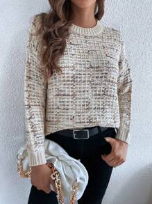 SHEIN Unity Jersey de space dye de hombros caídos - Caqui - Ver 1