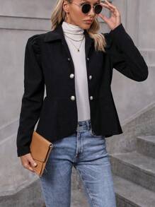 SHEIN LUNE 素色前紐扣外套 - 黑色 - 查看 4