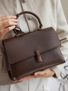MOTF PREMIUM 女性通勤者手提包女性手提包翻蓋頂部單條提帶PU皮革棕色的 - 棕色 - 查看 1