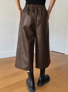 Dazy Star High Waist Slant Pocket PU Leather Wide Leg Pants - Brown - View 2