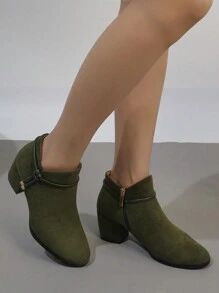 Knot Decor Zip Side Faux Suede Boots - Army Green - View 5