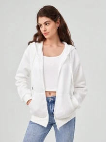 Forever 21 Women's Butterfly Print Hooded Sweatshirt With Drawstring - White - View 2