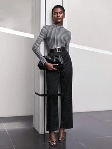 Maija High Waist Wide Leg Pants - Black - View 7