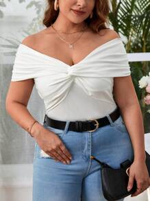 SHEIN Privé Top de hombros descubiertos girante delantero - Blanco - Ver 4