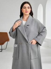 Mulvari Plus Double Pocket Letter Patched Detail Drop Shoulder Overcoat - Dark Grey - View 5