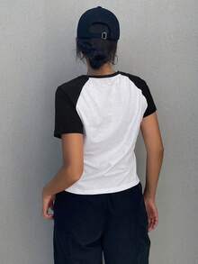 Dazy Star In thư Ngắn tay Của phụ nữ Áo thun - Đen và trắng - Xem 2