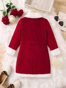 SHEIN Young Girl Borg Collar Jacket & Dress - Red - View 5