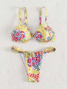SHEIN Swim Summer Floral Print Underwire Bikini Set - Multicolor - View 6