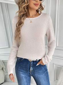 SHEIN LUNE Camiseta con encaje tejido waffle - Verde - Ver 4