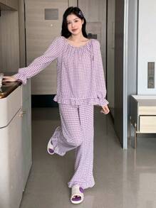 DAZY Rô Viền Ruffle Bộ PJ - Hồng - Xem 4