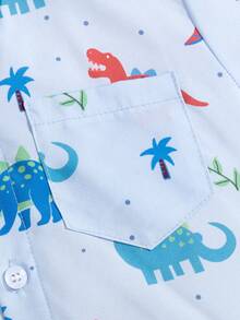 男小童恐龍印花補丁貼口袋襯衫&短褲