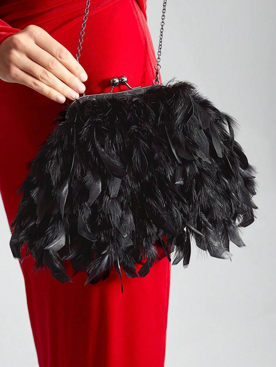 MOTF PREMIUM FEATHER KISSLOCK CLUTCH - Black - View 1