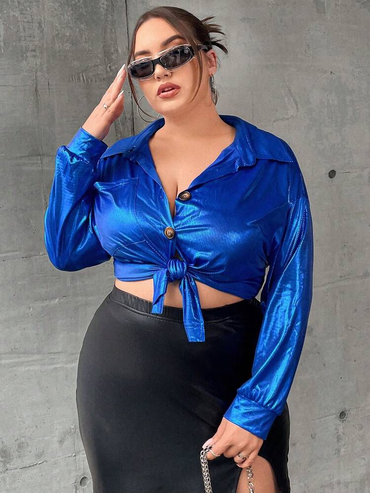 Plus Drop Shoulder Button Front Shirt