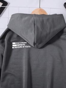 SHEIN Tween Boy Slogan Graphic Drop Shoulder Hoodie - Dark Grey - View 6