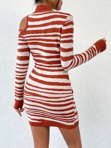 Chiquease Họa tiết Toàn thân Cắt ra Váy len bó sát - Màu Đỏ Sâu - Xem 2