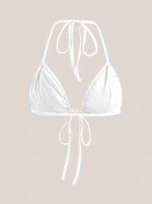 SHEIN ICON Y2K 音乐节粉色五角星刺绣闪亮亮片挂脖系带蝴蝶结内衣内衣白色三角比基尼水钻胸罩 - 白色 - 查看 2