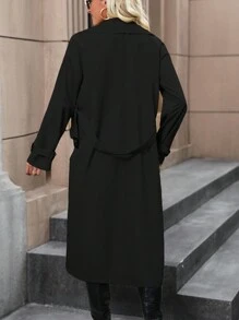 SHEIN Clasi Cổ áo Thắt lưng Áo khoác Trench - màu đen - Xem 2