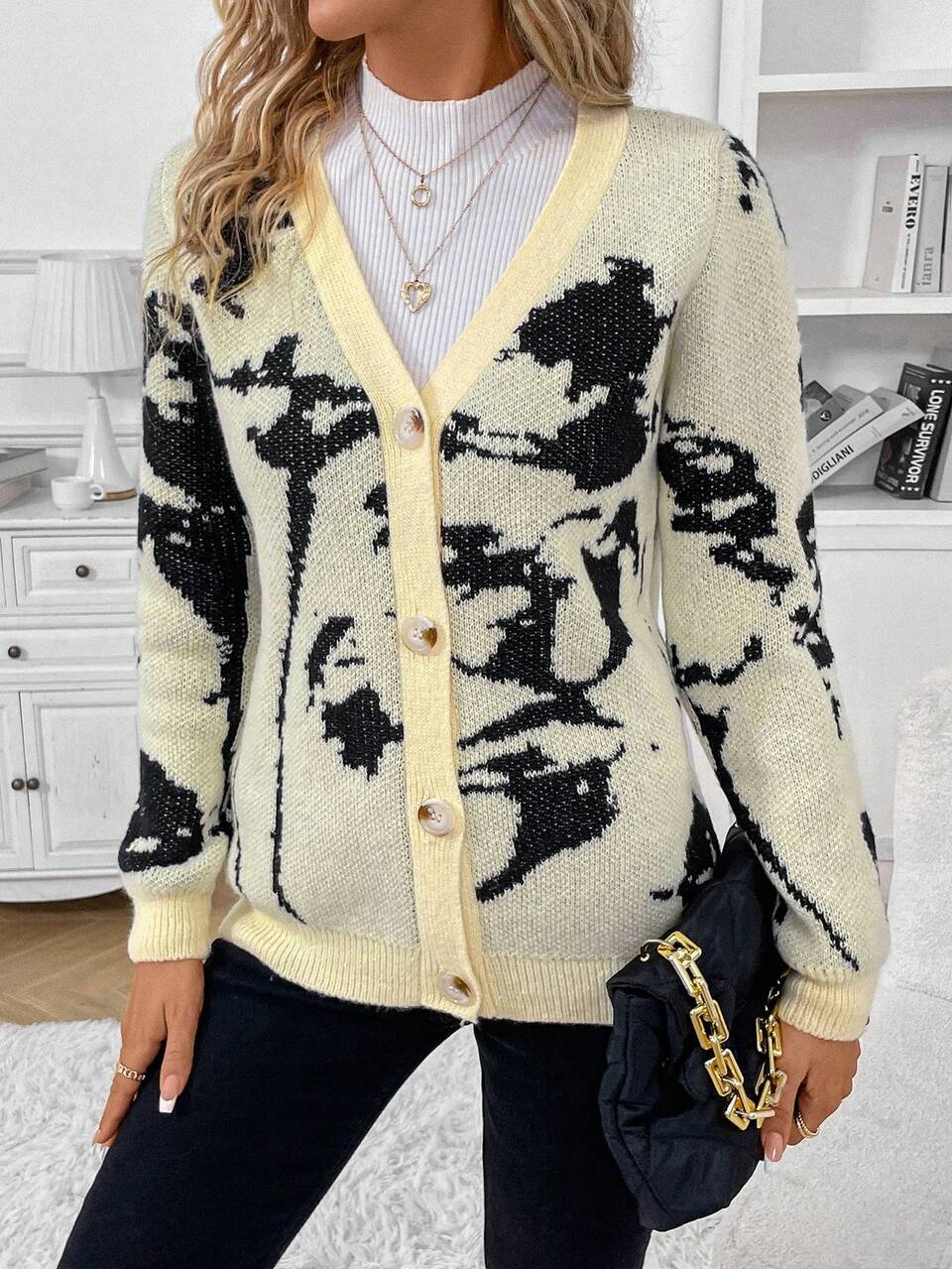 Graphic Pattern Drop Shoulder Cardigan Fall Cloth For Women