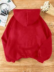 SHEIN EZwear 加大码口袋抽绳保暖卫衣，适合秋冬季节穿着，女士秋季服装 - 紅色 - 查看 2