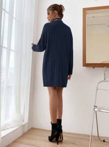 EURMUSE Women's High Neck Drop Shoulder Sweater Dress - Teal Blue - View 2