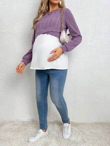 SHEIN Thai sản Hai âm Áo nỉ - Màu tím hoa cà - Xem 6