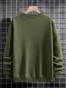 RueChic Men's Letter Printed Round Neck Sweatshirt - Army Green - View 2