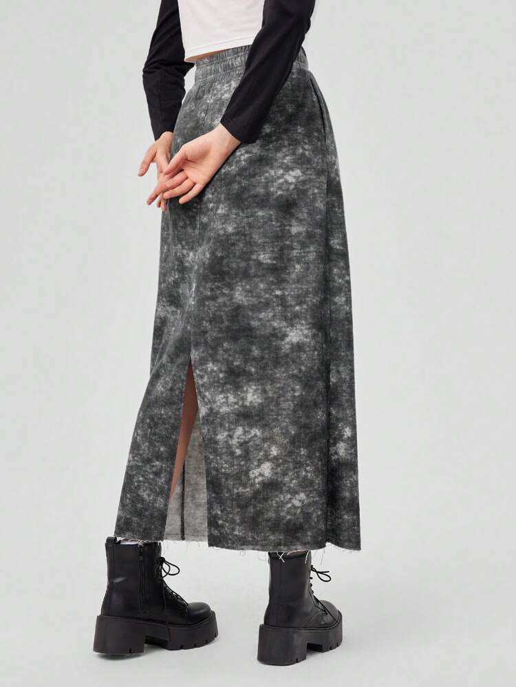 Ladies' Tie-dyed Drawstring Elastic Waist Long Skirt Skirt