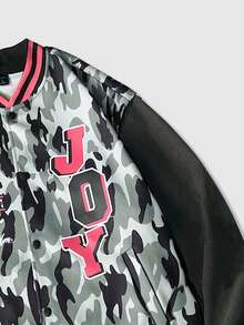 ROMWE MEN Street Life 男士字母迷彩棒球夹克 - 黑色 - 查看 4