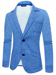 Men Single Breasted Pocket Patched Blazer - Blue - View 1