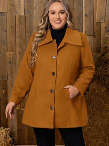 EMERY ROSE Plus Slant Pocket Single Breasted Overcoat