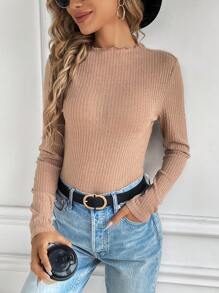 SHEIN LUNE Body unicolor ribete en forma de lechuga tejido de canalé - Caqui - Ver 4