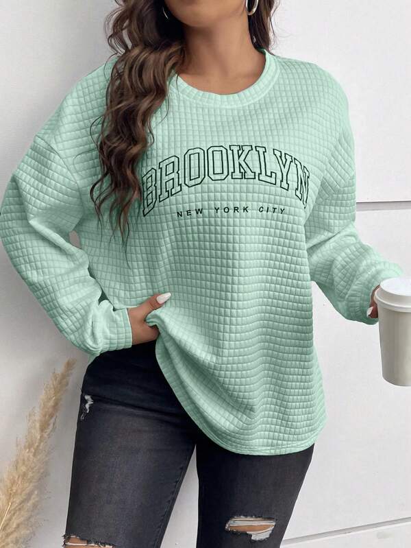 Elenzga Camiseta de mujer con estampado de letras y hombros caídos