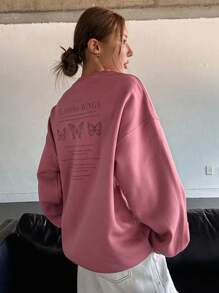 DAZY Slogan Graphic Drop Shoulder Sweatshirt,Fall Clothes - Watermelon Pink - View 1