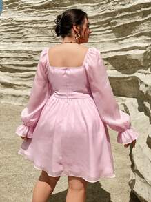 SHEIN Privé Plus Square Neck Flounce Sleeve Dress