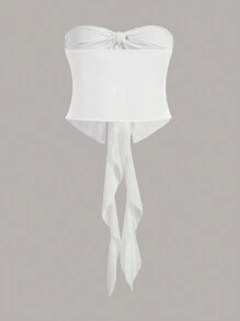 SHEIN ICON Plus Ruched Bustier Draped Front Tube Top - White - View 2