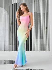 Firerie Ombre Draped Collar Mermaid Hem Cami Dress,Pastel Dresses For Women