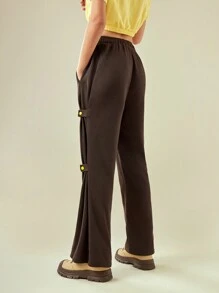 In My Nature Letter Graphic Drawstring Waist Outdoor Sweatpants - Coffee Brown - View 2