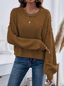 Chiquease Thả vai Áo len Với Mặt trước Túi - Cà phê nâu - Xem 4