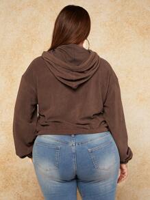 SHEIN SXY Plus Drop Shoulder Drawstring Hoodie - Coffee Brown - View 2
