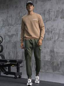 Manfinity Sport Corelite Men Letter Graphic Sports Sweatshirt Men Sweatshirt - Khaki - View 4