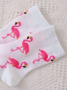Flamingo Jacquard Casual Mid-calf Socks - Pink - View 2