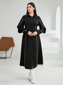 Mulvari Talla grande Vestido camisero unido en contraste - Negro - Ver 5