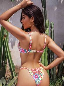 SHEIN Swim Summer Floral Print Underwire Bikini Set - Multicolor - View 2