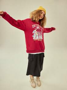 In My Nature Capucha con estampado de letra y dibujos animados de hombros caídos exterior