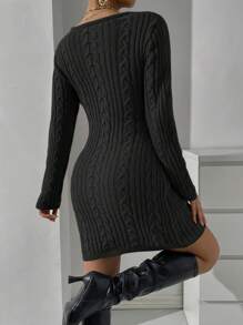 Chiquease Crossover Cable Knit Sweater Dress - Black - View 2