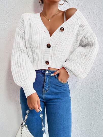 SHEIN Unity Drop Shoulder Button Front Cardigan,Long Sleeve Tops Fall Winter Cloth For Women