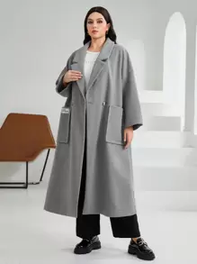 Mulvari Plus Double Pocket Letter Patched Detail Drop Shoulder Overcoat - Dark Grey - View 2