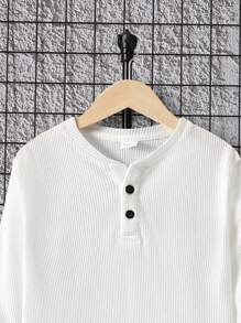 SHEIN Tween Boy Button Front Tee - White - View 3